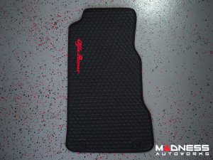 Alfa Romeo Giulia Floor Mats - Italian Leather - Front + Rear Set - Black w/ Red Stitching